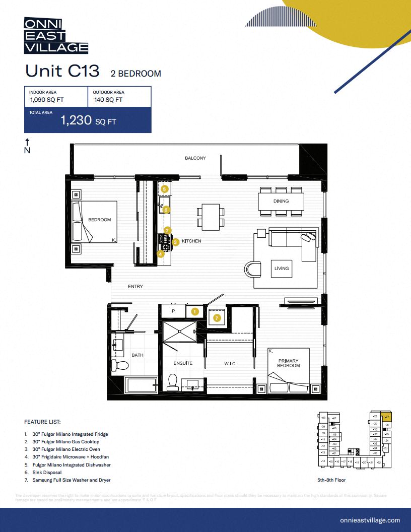 Floor plan for 2 beds, 2 baths, 1090 sqft